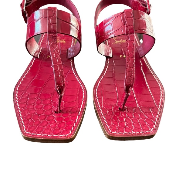 NEW Christian Louboutin Cubongo Crocodile Embossed Flat Sandals size 37.5 - Picture 7 of 12